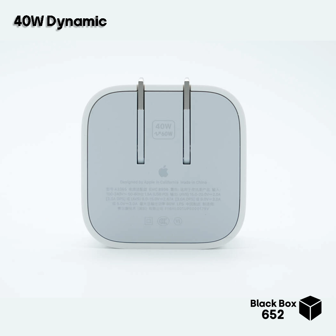 apple-40w-dynamic-power-adapter-two-pin-front نمای بدنه شارژر 40W Dynamic Power Adapter اپل